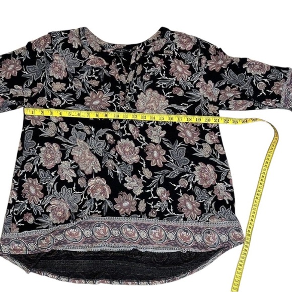 Lucky Brand Womens Boho Top 1X Black Floral 3/4 Sleeve Cottagecore Peasant - Picture 4 of 6